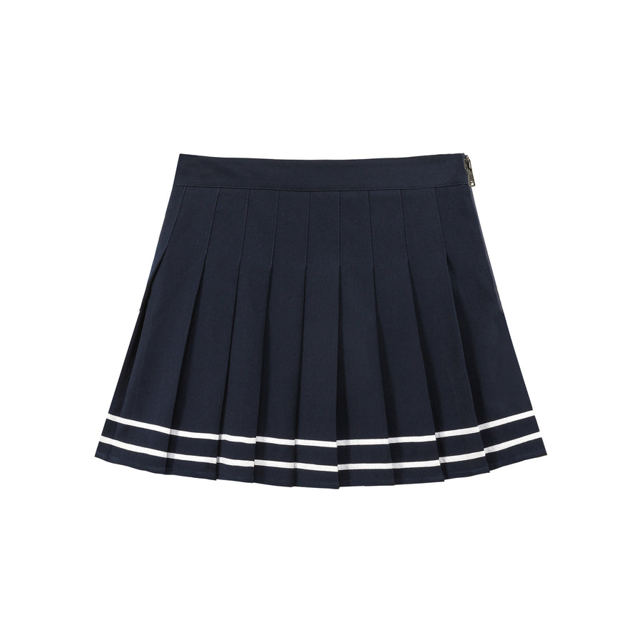 CHUU Stripe Button Pleated Sporty Mini Skirt