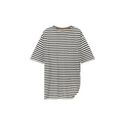 Striped Color Contrast Short Sleeved Basic T-Shirt