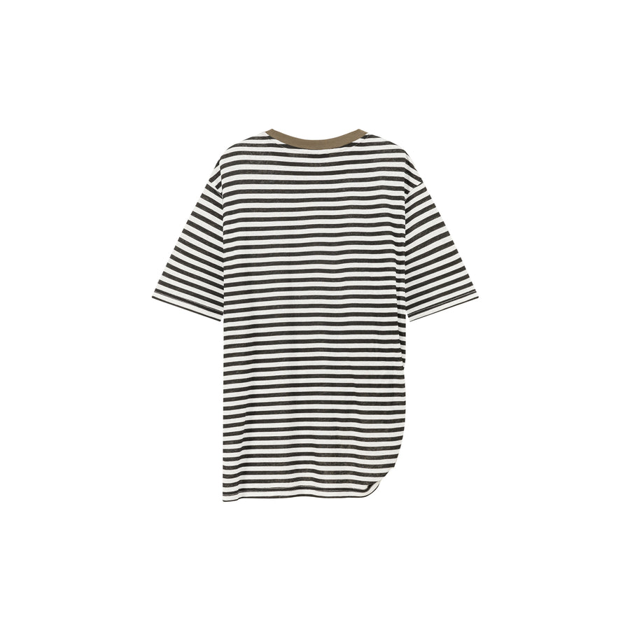 CHUU Striped Color Contrast Short Sleeved Basic T-Shirt