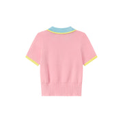 Color Contrast Half Zip Up Color Knit Top