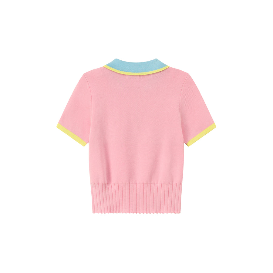 CHUU Color Contrast Half Zip Up Color Knit Top