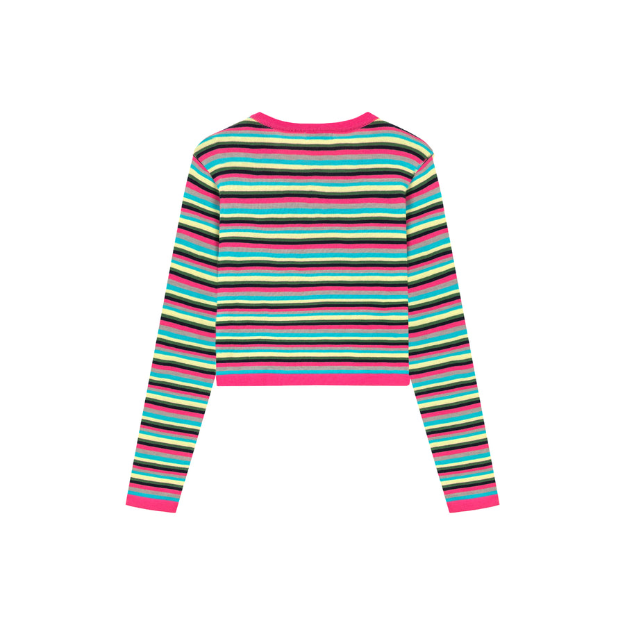 CHUU Rainbow Stripes Knit Button Cardigan