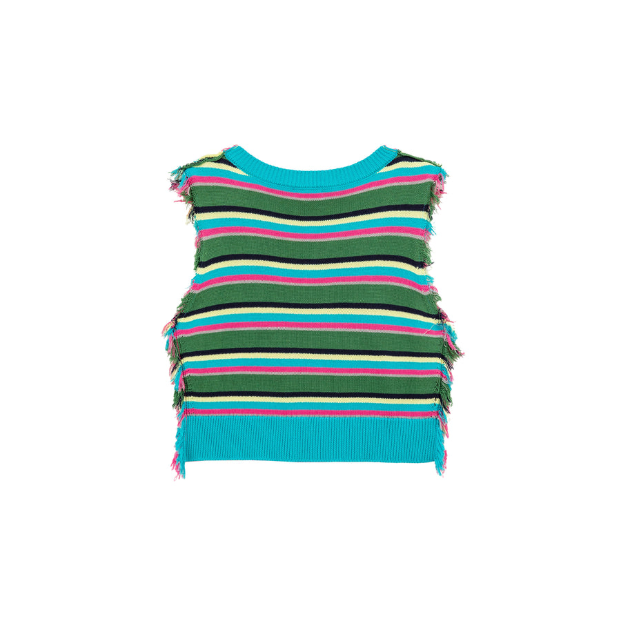 CHUU Rainbow Frayed Sleeveless Knit Top