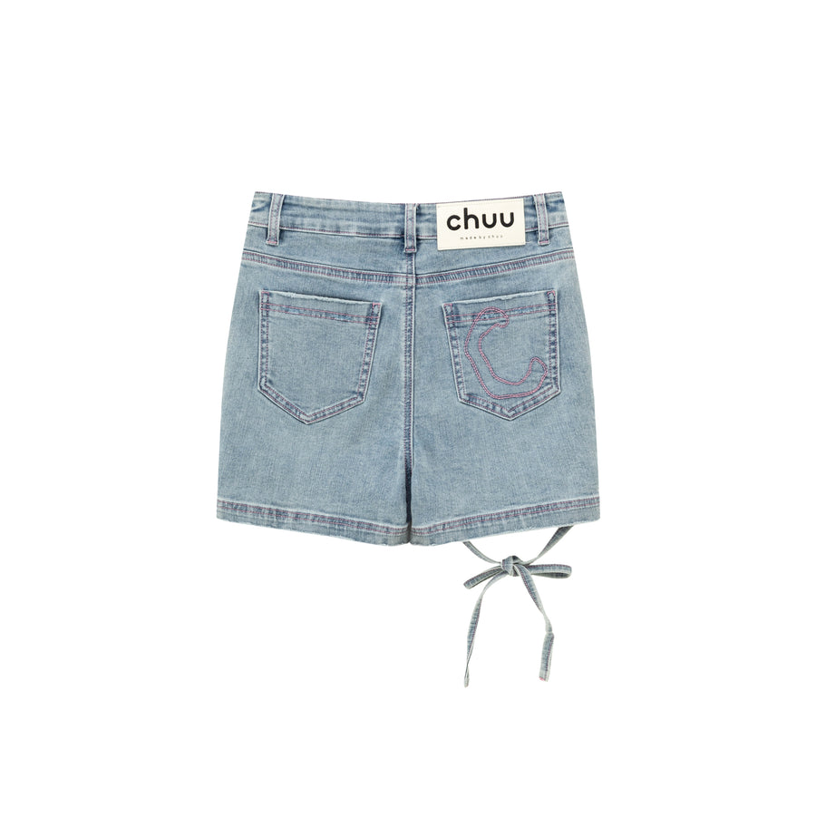 CHUU Ribbon Tie Denim Shorts