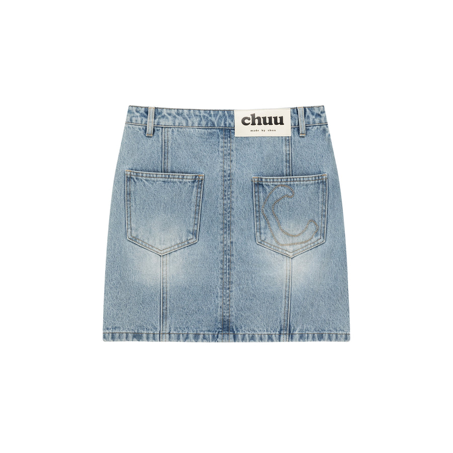 CHUU Lace Up Heart Star Denim Skirt