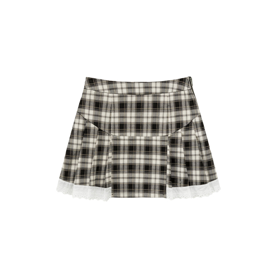 CHUU Checked Lace Hem Mini Skirt