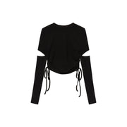 Waist Shirring Cutout Sleeves Top