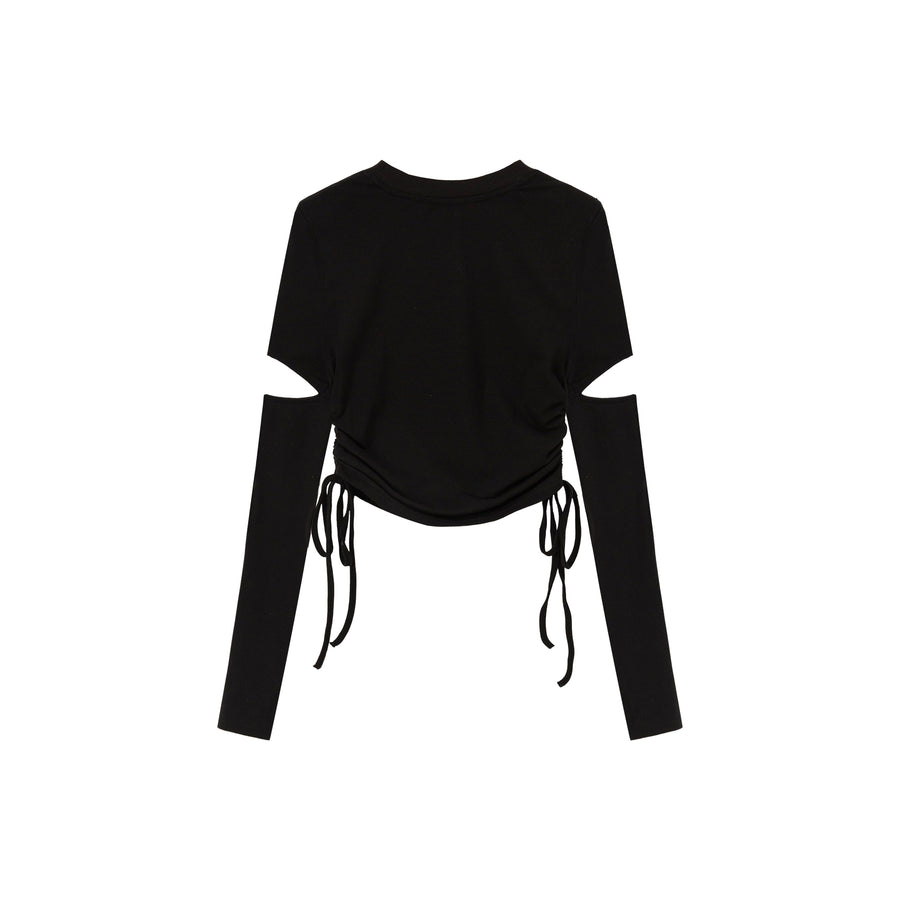 CHUU Waist Shirring Cutout Sleeves Top