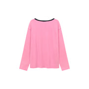 Color V Neck Loose Fit Long Sleeve Basic T-Shirt