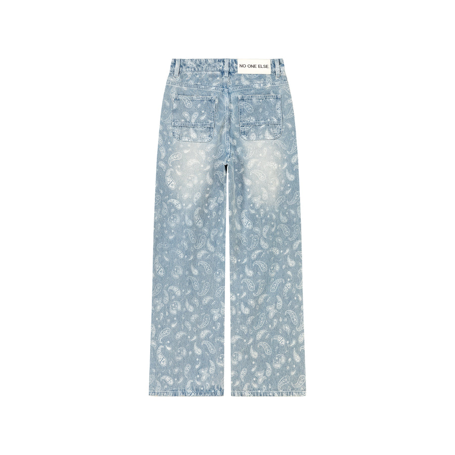 CHUU Logo Paisley Washed Wide Denim Jeans