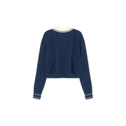 Polo Neck Color Varsity Knit Sweater