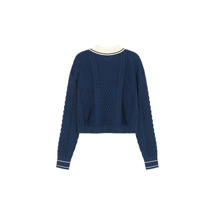 CHUU Polo Neck Color Varsity Knit Sweater