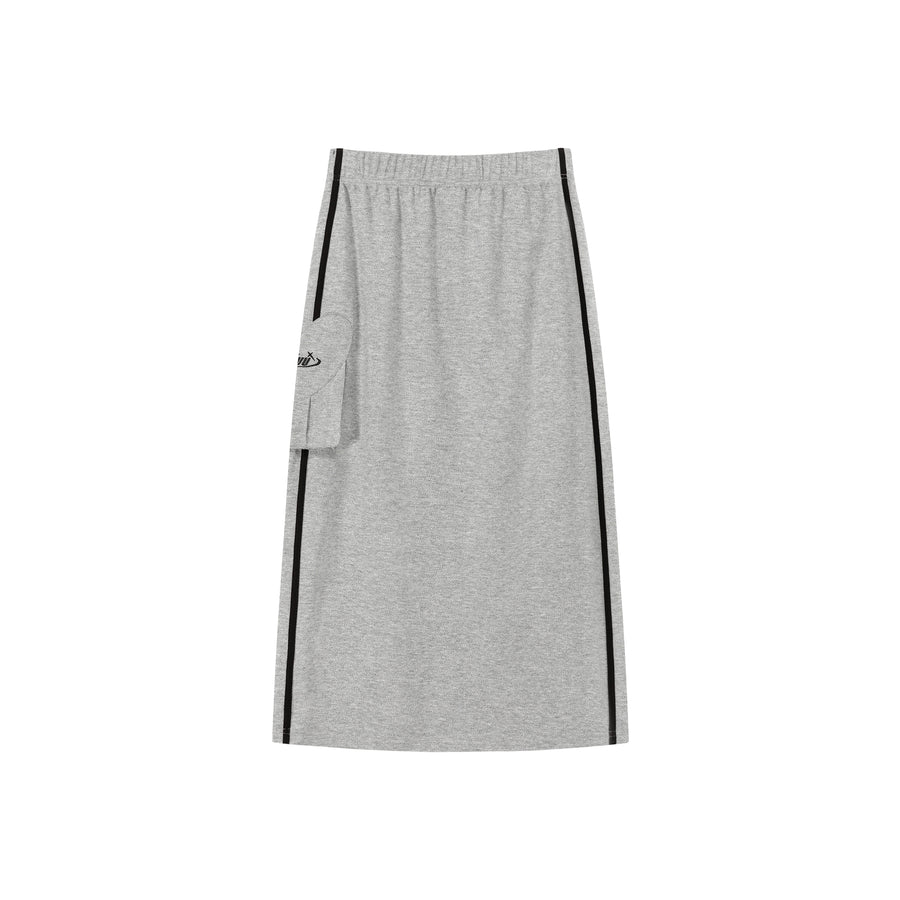 CHUU Side Line Pocket Logo Sporty Long Sweat Skirt