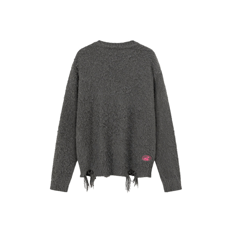 CHUU Logo Distressed Lettering Loose Fit Knit Sweater