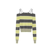 Color Combination Stripe Off The Shoulder Knit Sweater