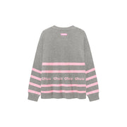 Lettering Striped Knit Cardigan