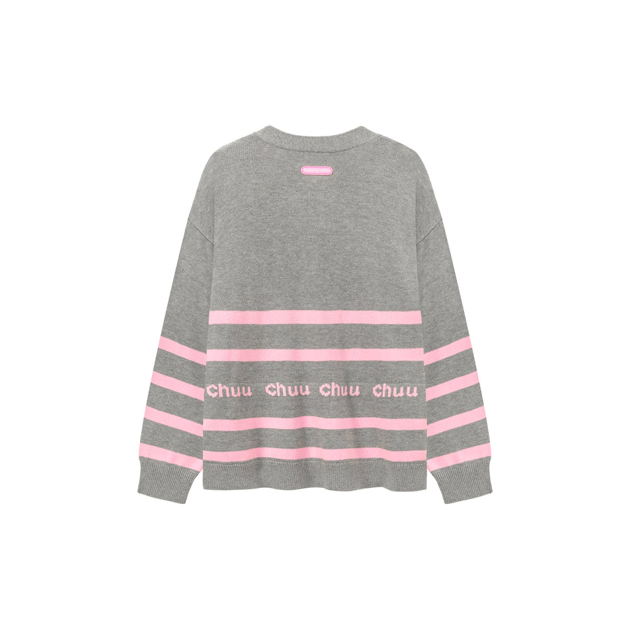 CHUU Lettering Striped Knit Cardigan