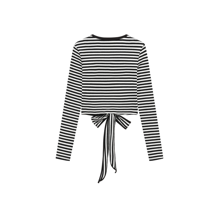 CHUU Striped Wrapped Cropped T-Shirt