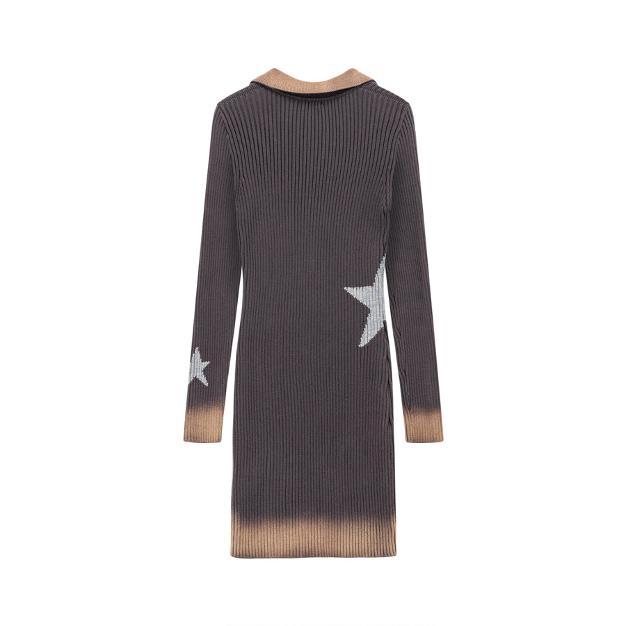 CHUU Open Collar Star Knit Dress