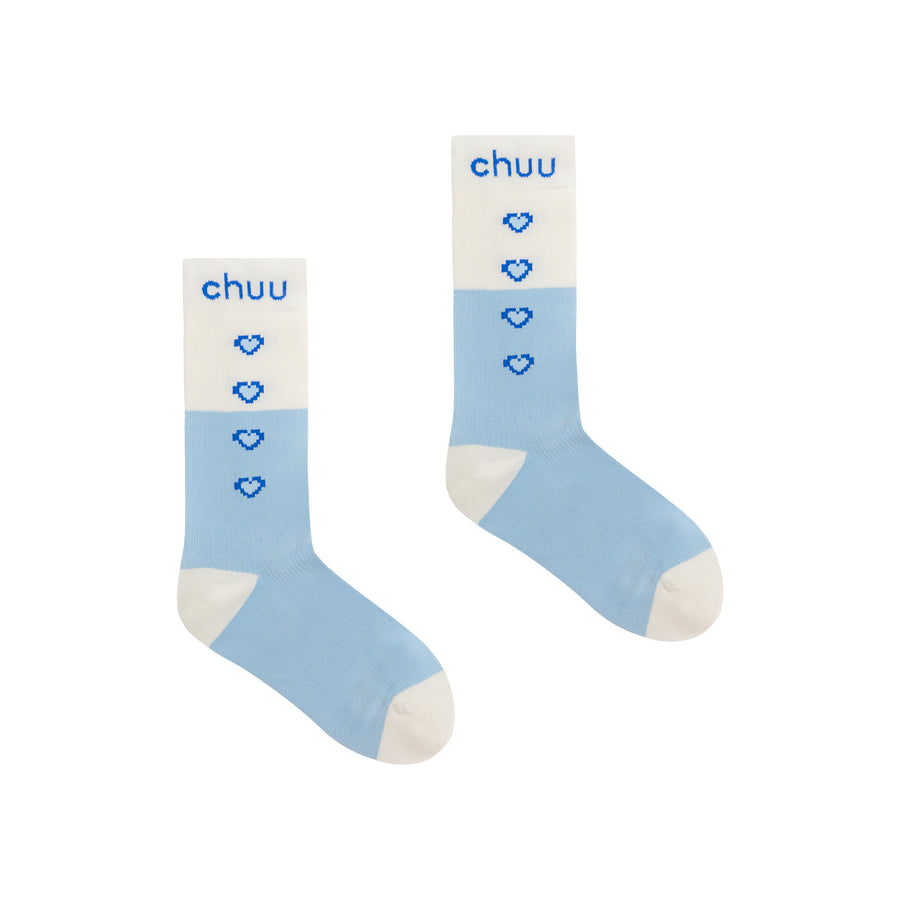 CHUU Logo Multi Heart Ribbed High Socks