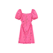 Chuu Symbols Ruffled Side Cutout Puff Short Sleeve Mini Dress