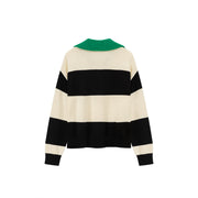 Open Collar Color Scheme Knit Sweater