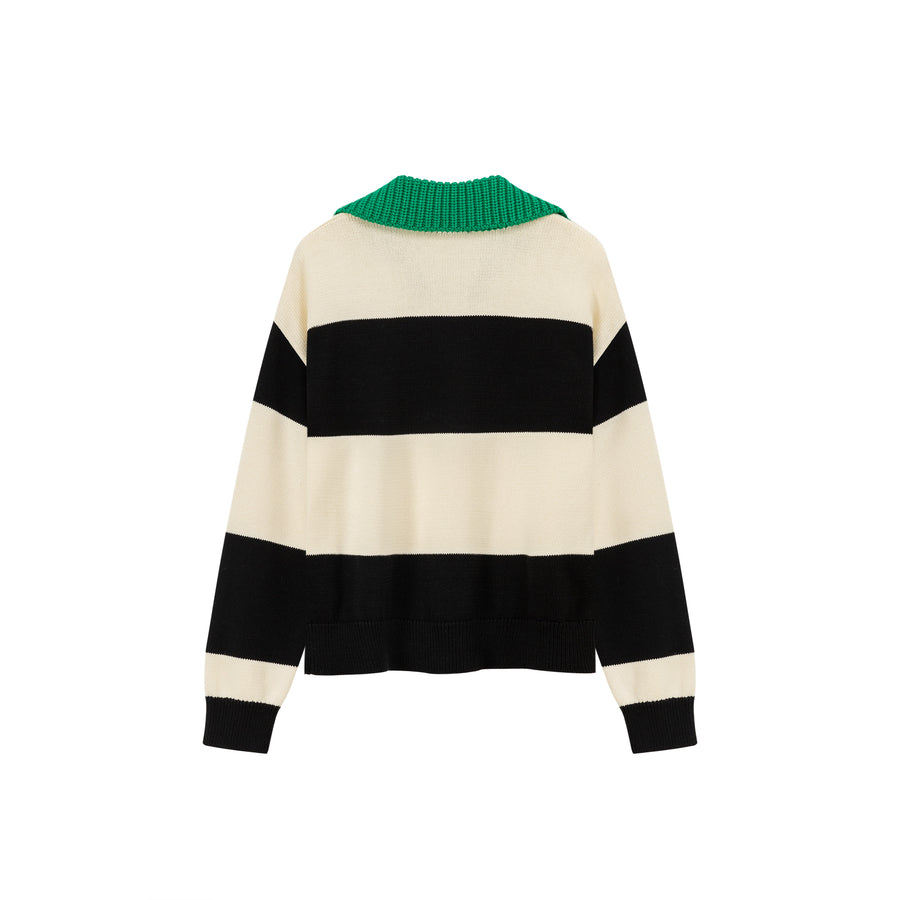 CHUU Open Collar Color Scheme Knit Sweater