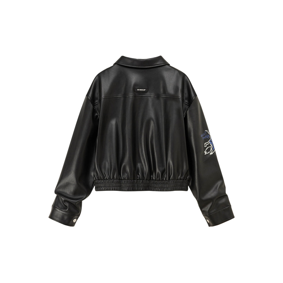 CHUU Logo Oversized Leather Jacket