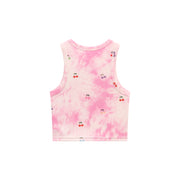 Light Tie Dye Printed Cherries Crop Sleeveless Top