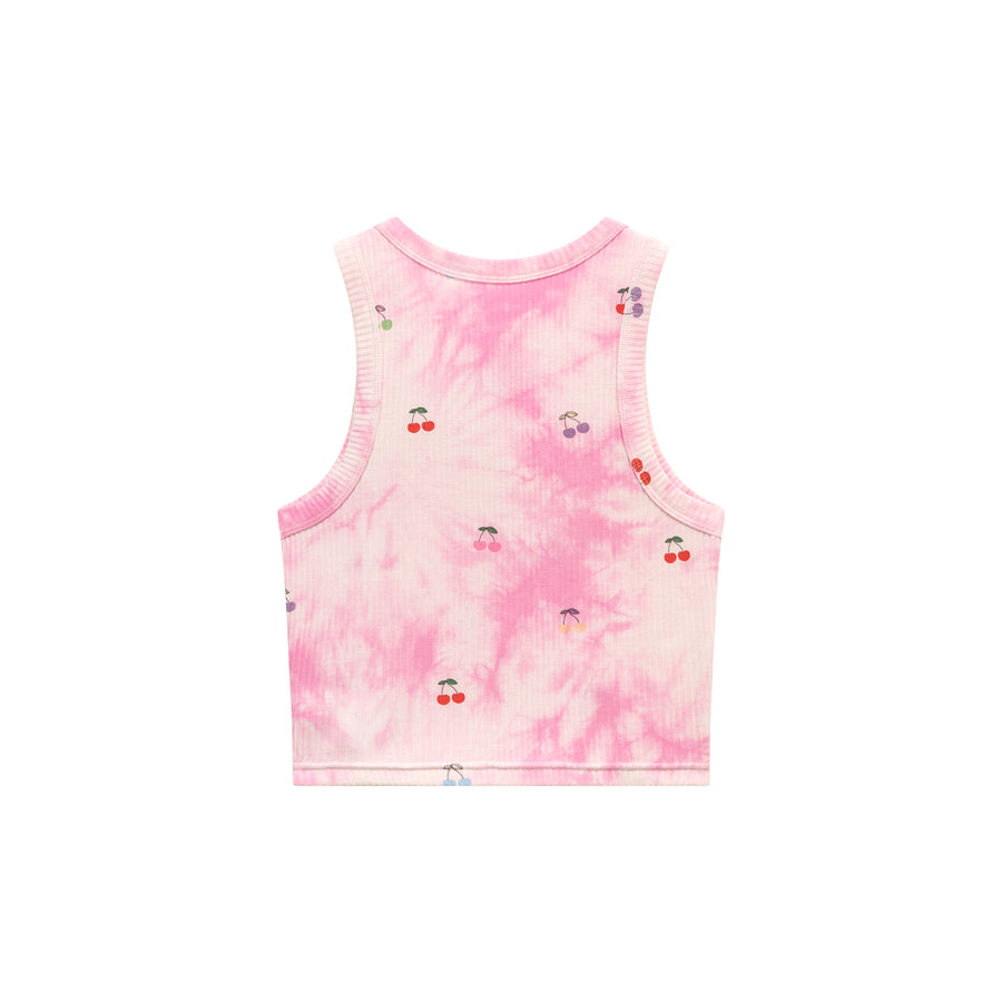 CHUU Light Tie Dye Printed Cherries Crop Sleeveless Top