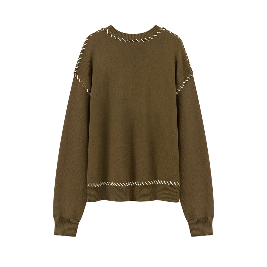 CHUU Logo Boxy Stitch Knit Sweater