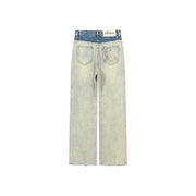 Folded Waist Color Combination Wide Denim Jeans