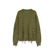 Pocket Paint Splatter Distressed Loose Fit Knit Sweater