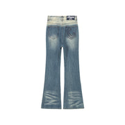 Washed Stitched Semi Bootcut Denim Pants