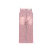 Frayed Ball Pattern Wide Denim Jeans