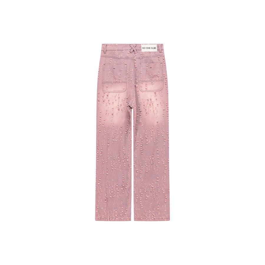 CHUU Frayed Ball Pattern Wide Denim Jeans