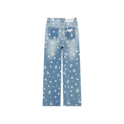 Heart Pattern Wide Denim Jeans