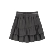 Layered Ruffle Waist Slit Mini Skirt