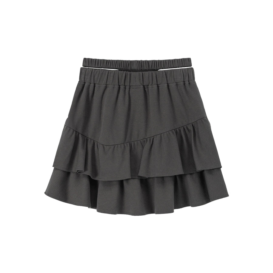 CHUU Layered Ruffle Waist Slit Mini Skirt