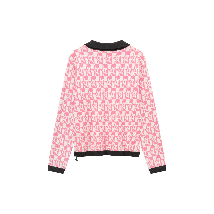 CHUU Open Collar Star Knit Sweater