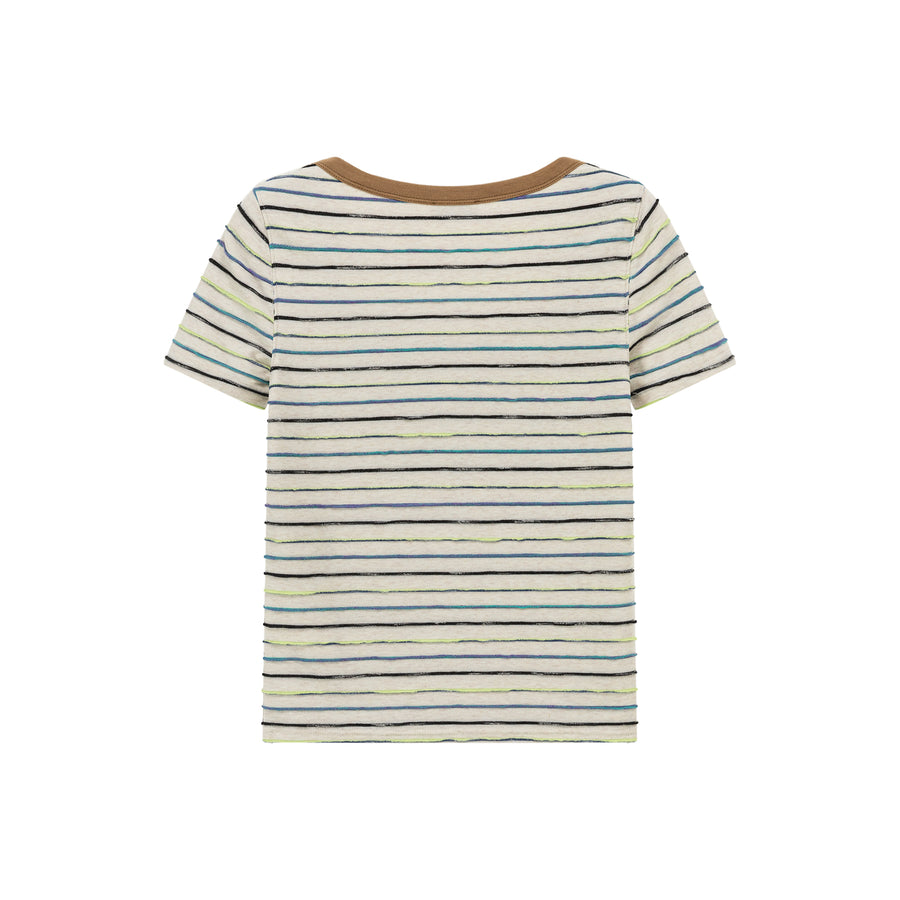 CHUU Simple Slim U-Neck Striped T-Shirt