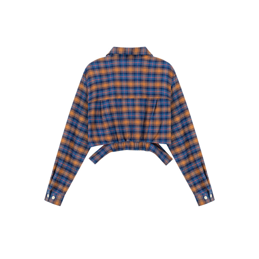 CHUU Side Slits Check Crop Shirt