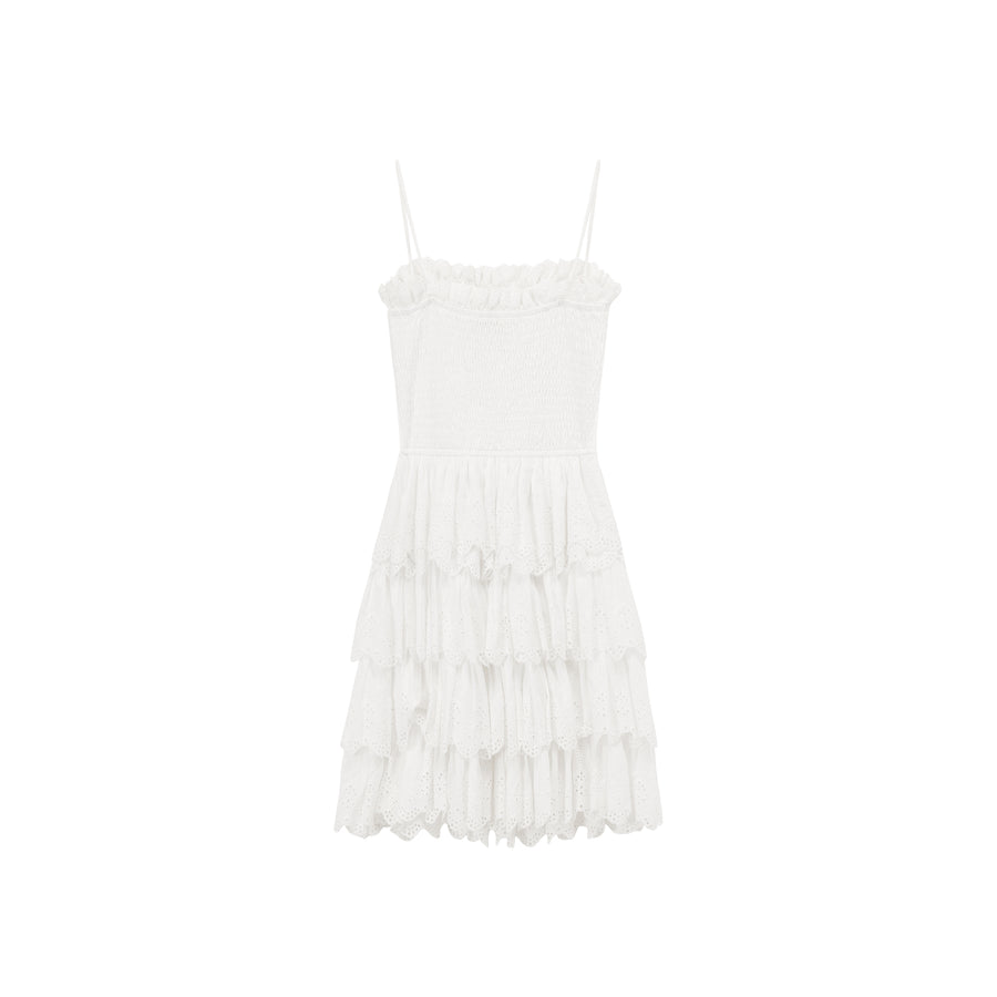 CHUU Lace Layered Ruffle Corset Strap Mini Dress