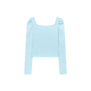 Heart Buttons Square Puff Sleeve Top