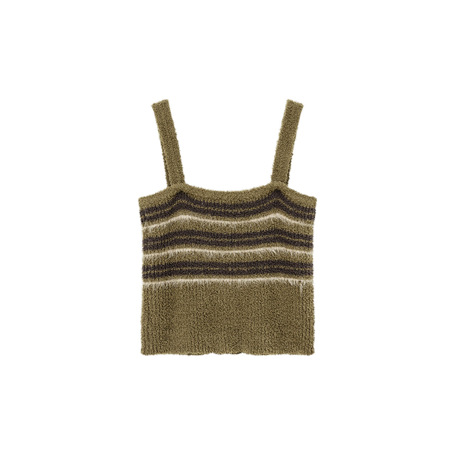 CHUU Striped Fuzzy Sleeveless Bustier Top