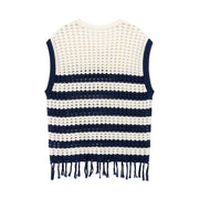 V Neck Color Contrast Stripe Knit Sweater Vest