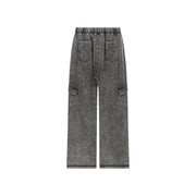 Elastic Waist Casual Diagonal Pocket Wide Leg Pants