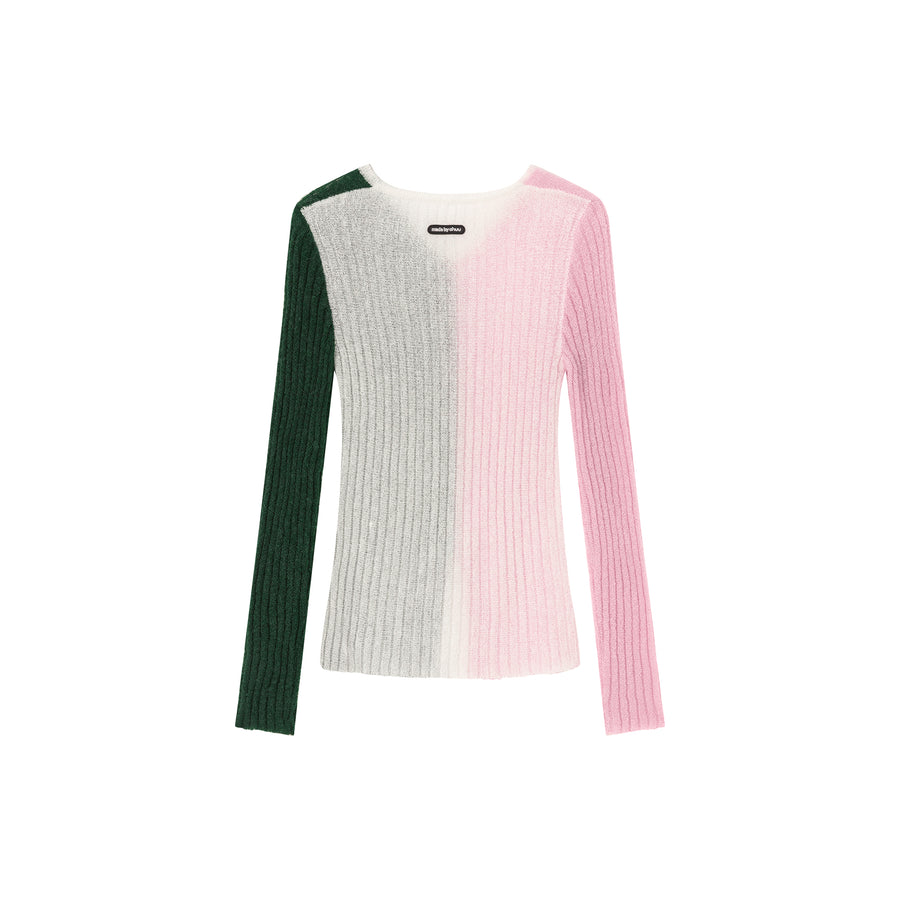 CHUU Bicolor Block Long Sleeves Knit Sweater