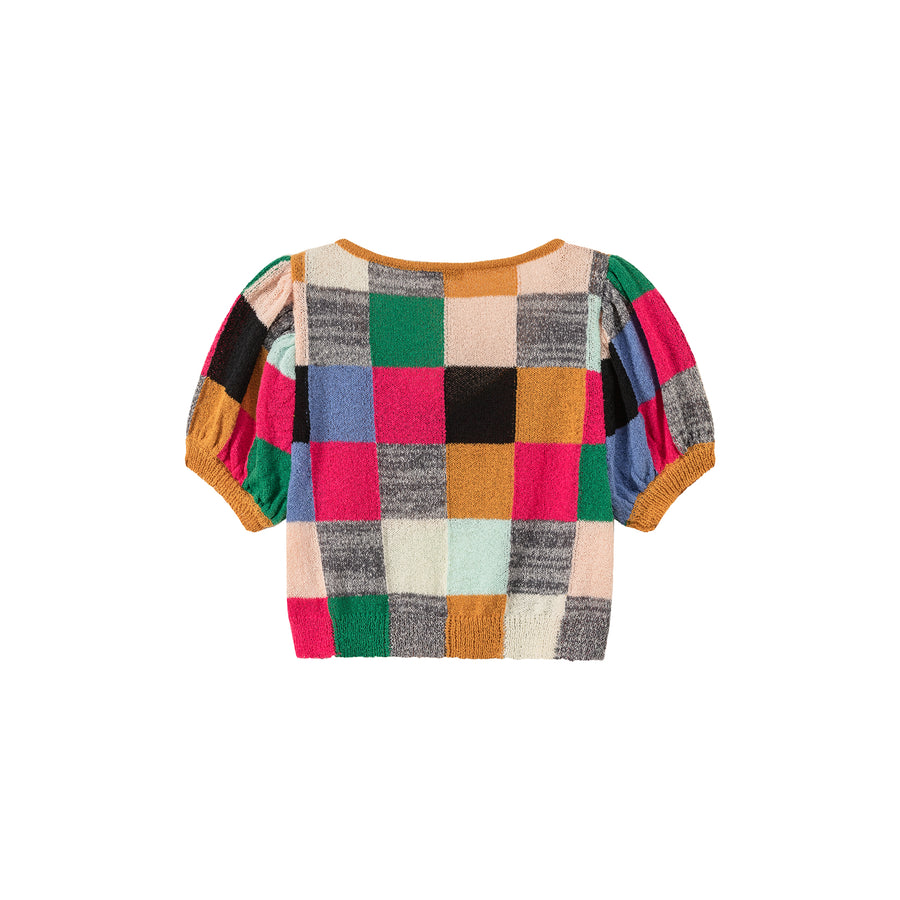 CHUU Color Check Pattern Cropped Knit Top