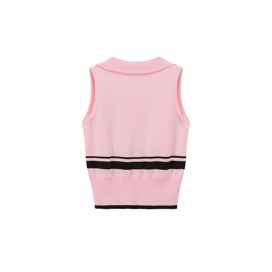 CHUU Knit Colorblock Open Collar Sleeveless Vest